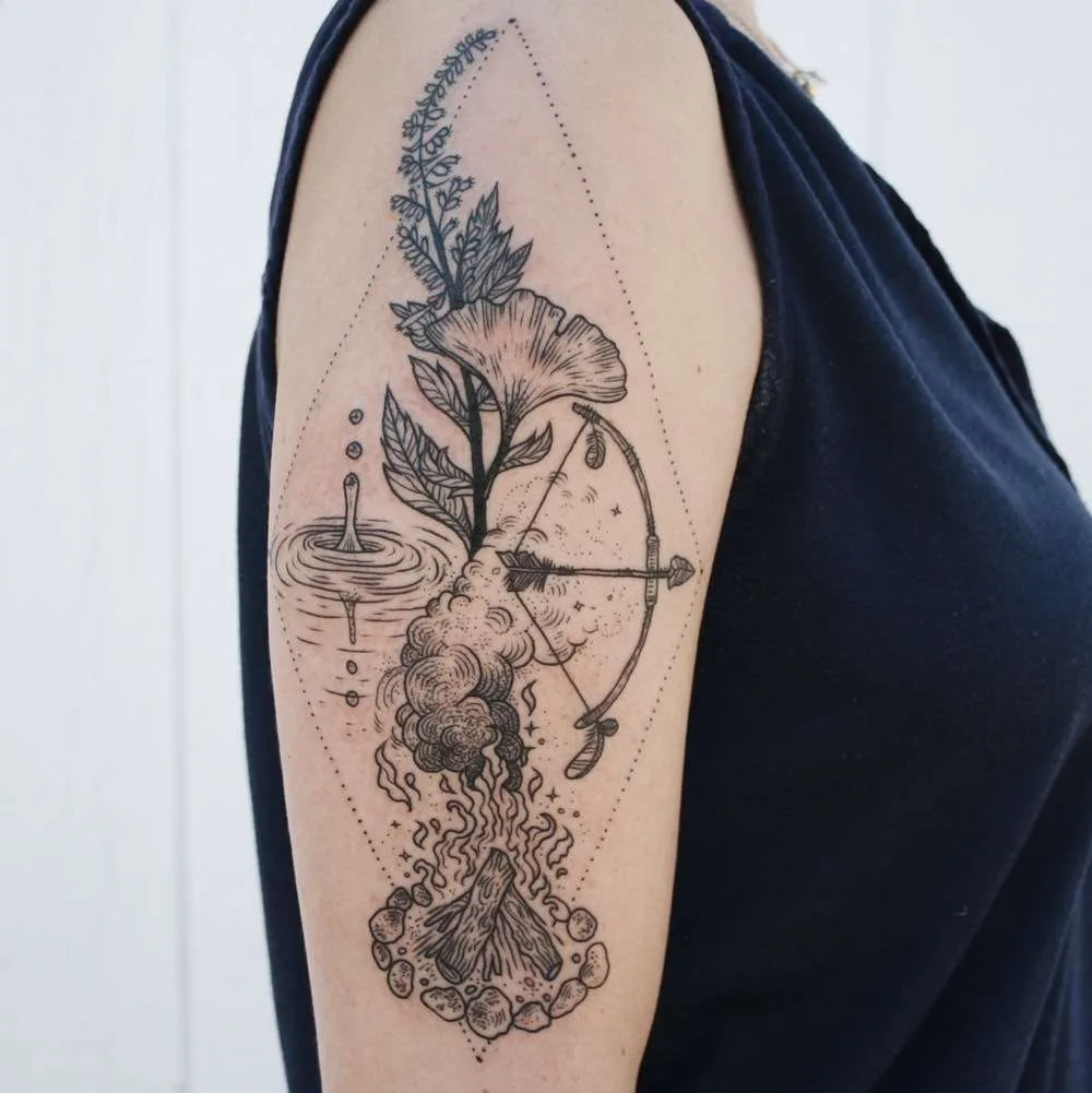 Tattoo artist Pony Reinhardt black dotwork and linework tattoo